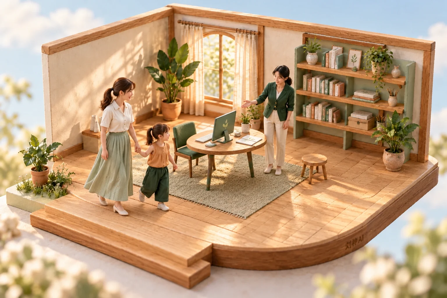 亲子到达：同一个孩子、家长与老师，在温暖的木质创作室里展开故事。