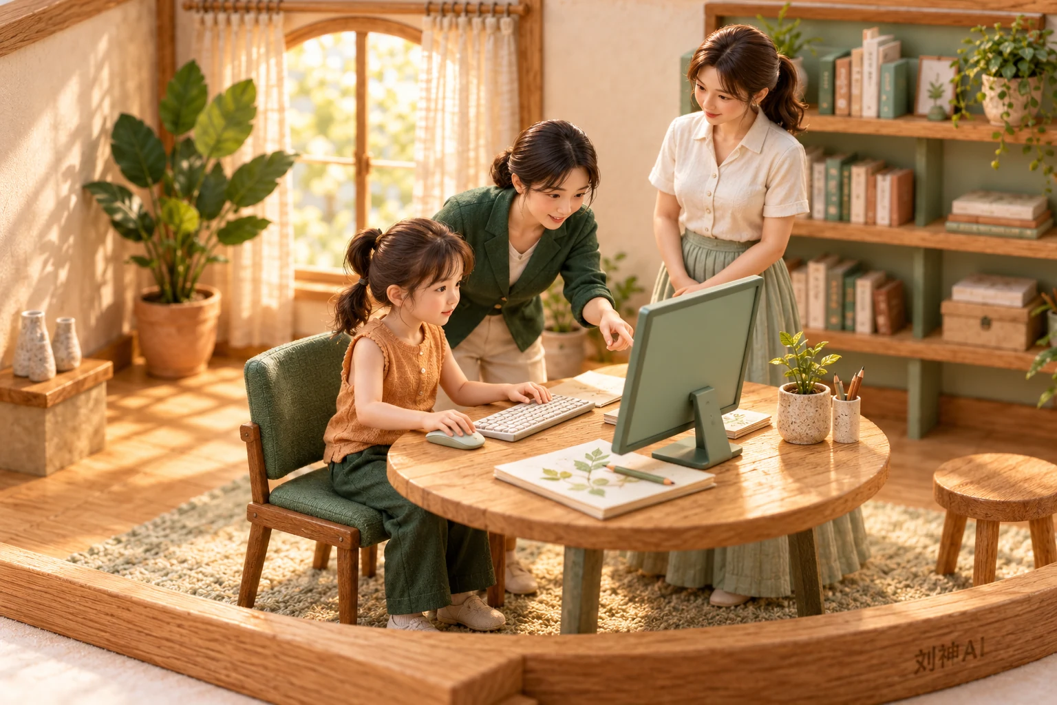动手制作：同一个孩子、家长与老师，在温暖的木质创作室里展开故事。
